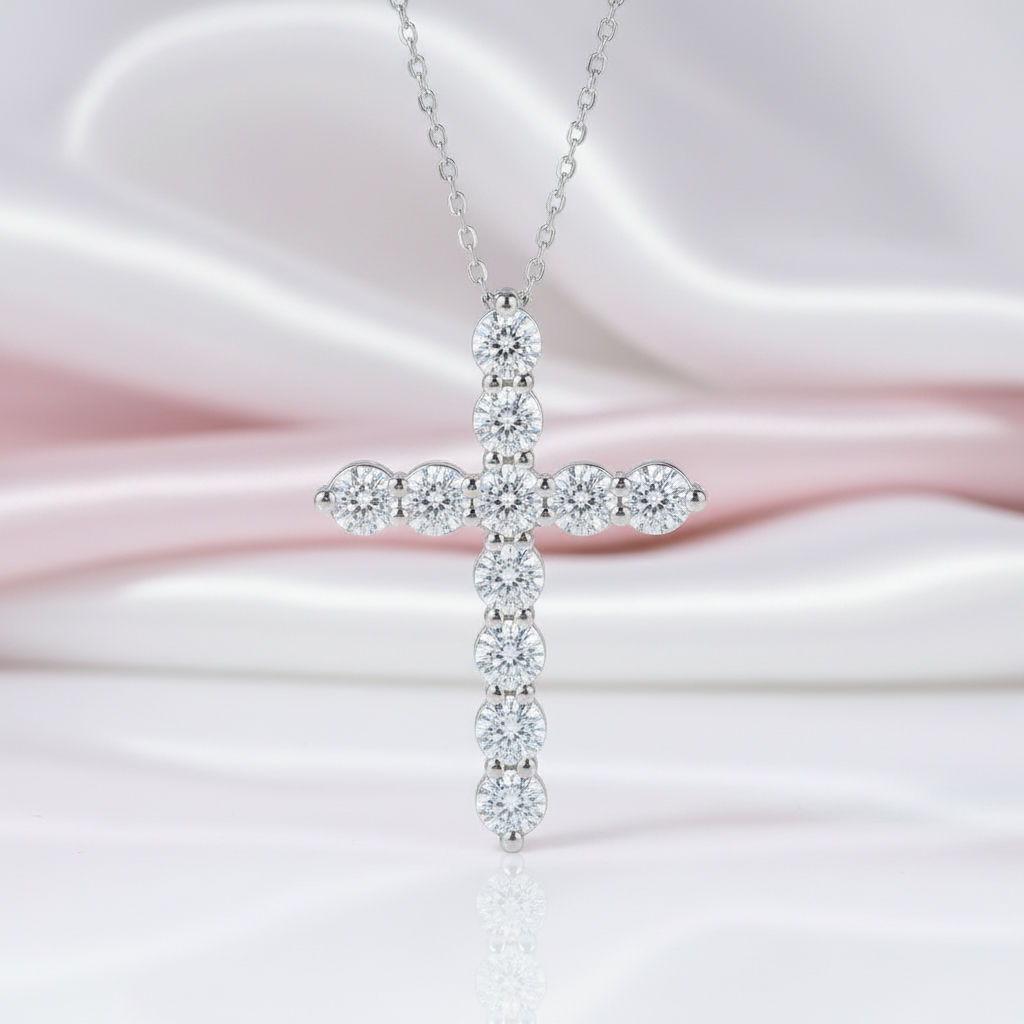 Round Full Diamond Cross Pendant Necklace-Black Diamonds New York