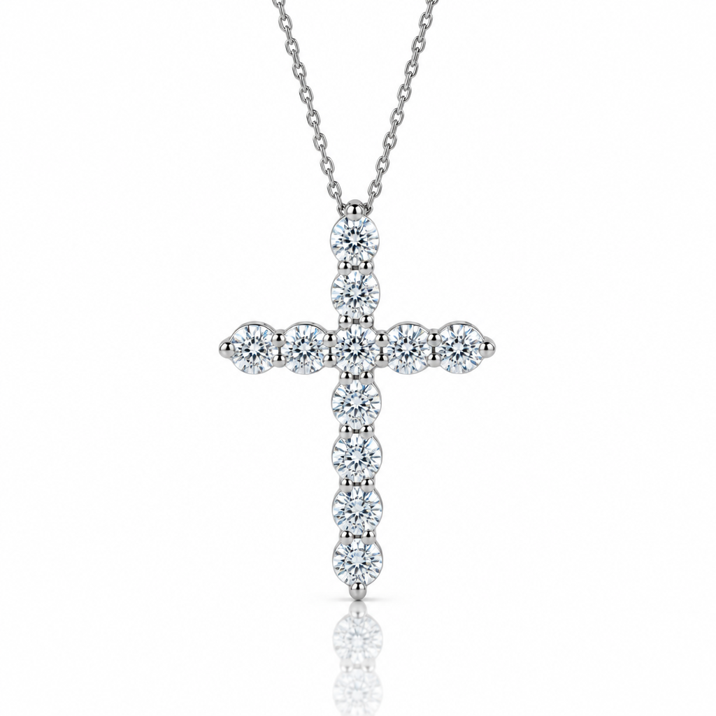 Round Full Diamond Option Cross Pendant Necklace-Black Diamonds New York