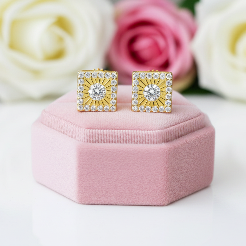 Round Diamond Square Stud Earrings-Black Diamonds New York