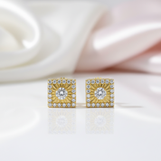 Round Diamond Option Square Stud Earrings-Black Diamonds New York