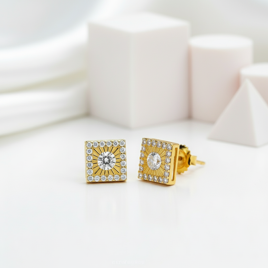 Round Diamond Square Stud Earrings-Black Diamonds New York