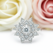 Round Diamond Vintage Sunflower Design Engagement Ring-Black Diamonds New York