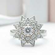 Round Diamond Vintage Sunflower Design Engagement Ring-Black Diamonds New York