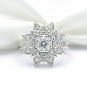 Round Diamond Vintage Sunflower Design Engagement Ring-Black Diamonds New York