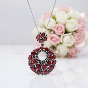 Round Natural Garnet Gemstone Pendant Necklace-Black Diamonds New York
