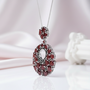 Round Natural Garnet Gemstone Pendant Necklace-Black Diamonds New York