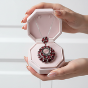 Round Natural Garnet Gemstone Pendant Necklace-Black Diamonds New York