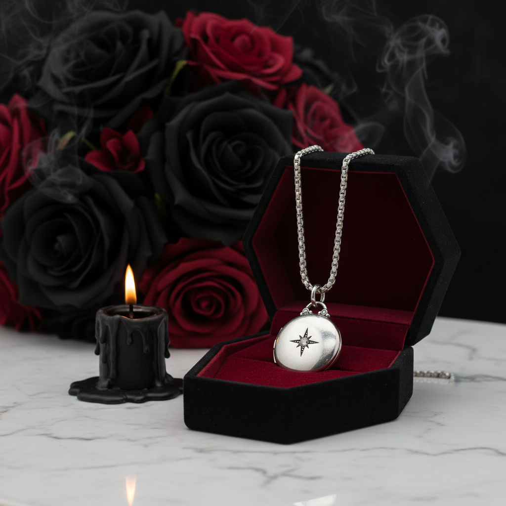 Round Punk Medallion with Star Locket Necklace-Black Diamonds New York