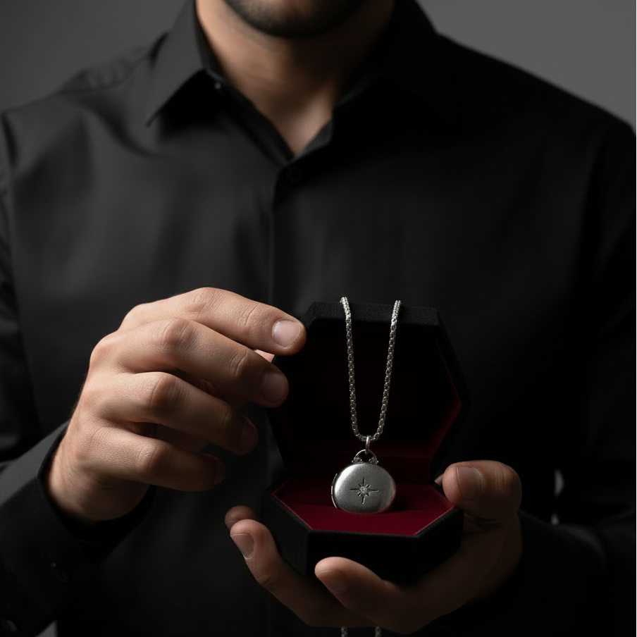 Round Punk Medallion with Star Locket Necklace-Black Diamonds New York