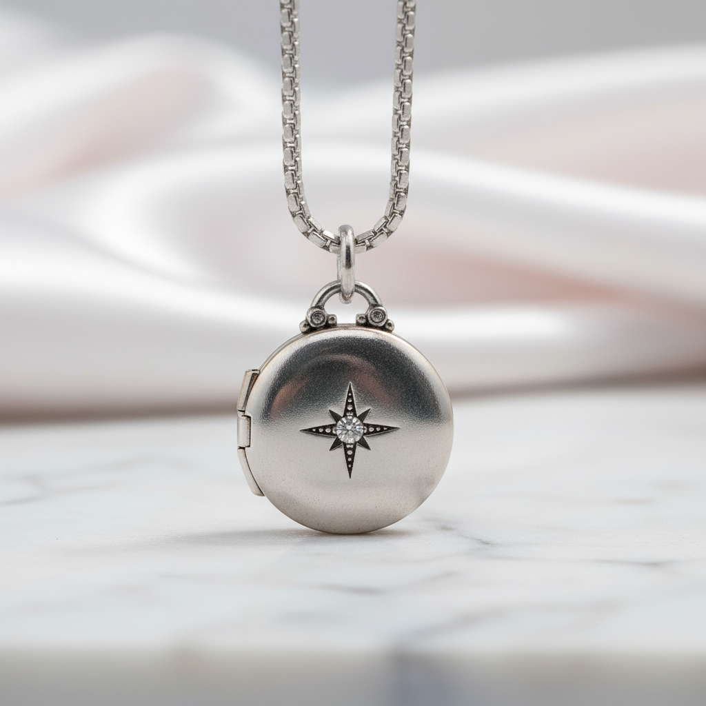 Round Punk Medallion with Star Locket Necklace-Black Diamonds New York