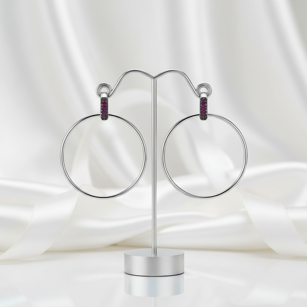 Round Retro Lab Created Ruby Punk Wind Drop Earrings-Black Diamonds New York