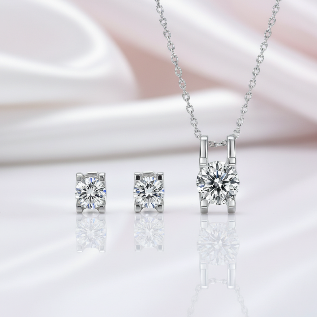 Round Shape Diamond Option Earrings and Necklace-Black Diamonds New York