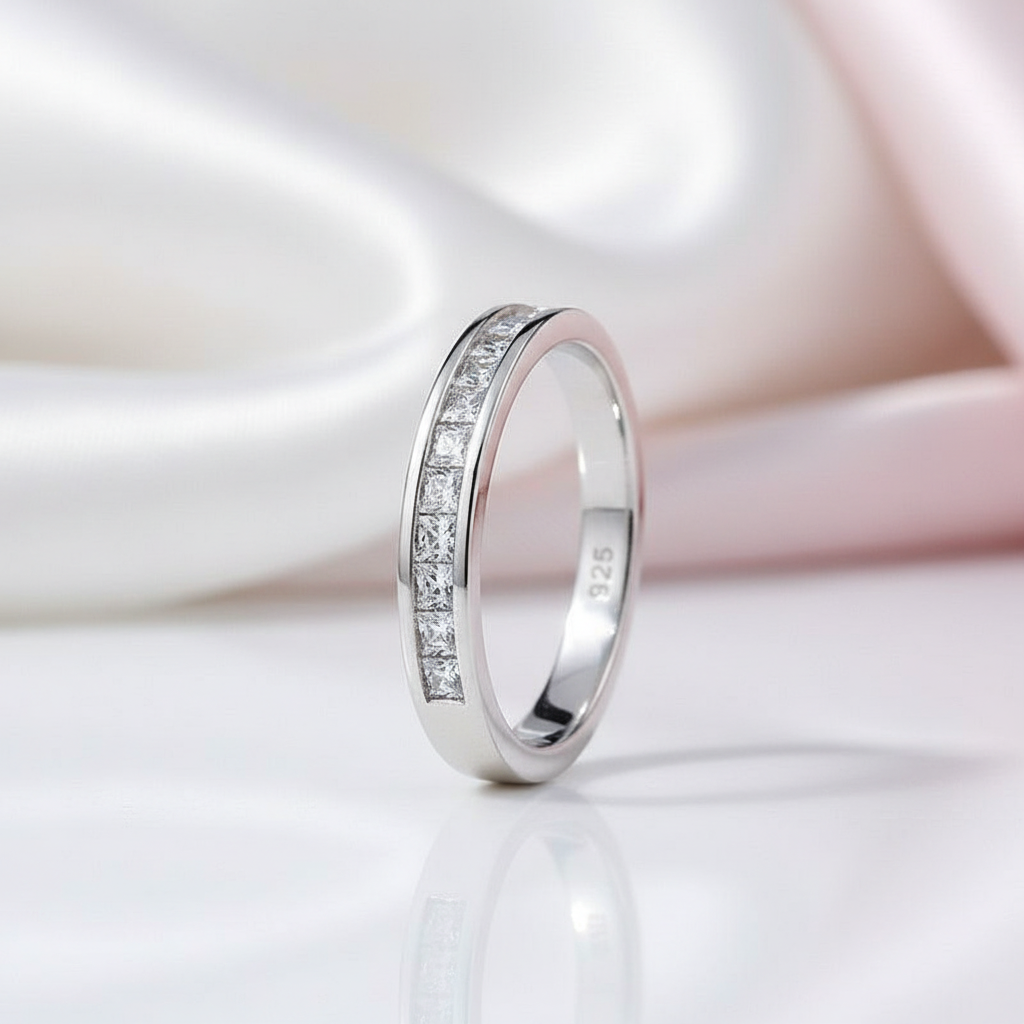 Princess-Cut Diamond Option Channel-Set Half-Eternity Band-Black Diamonds New York