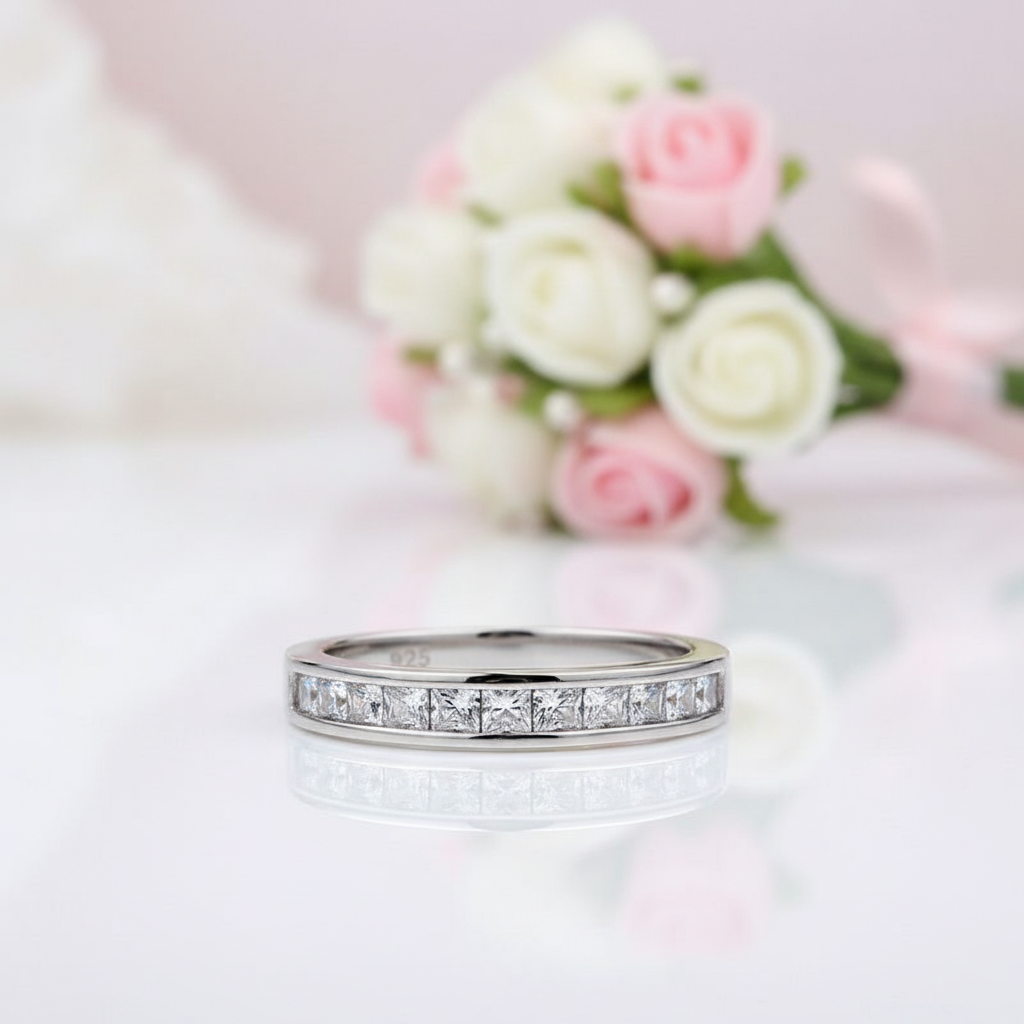 Princess-Cut Diamond Option Channel-Set Half-Eternity Band-Black Diamonds New York