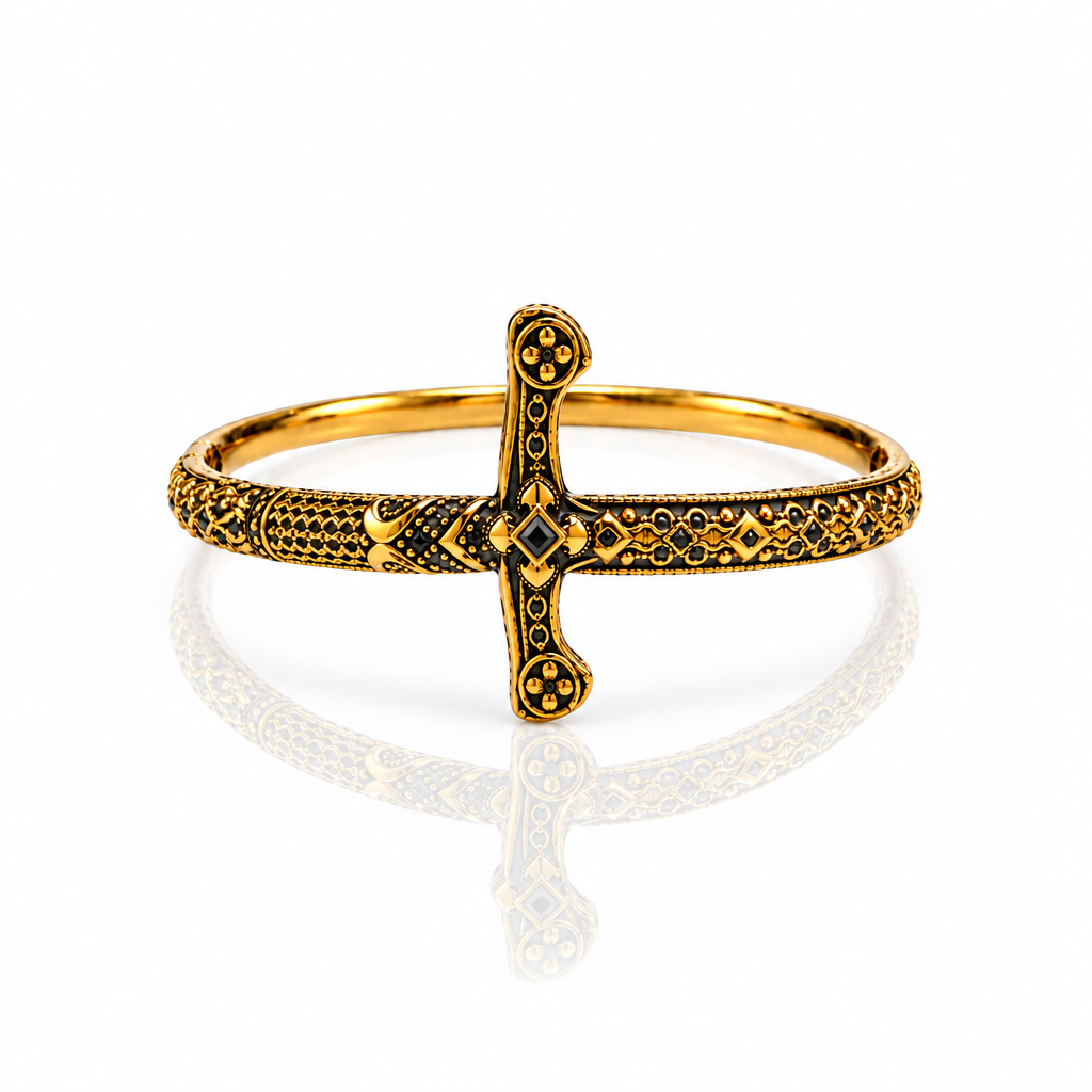 Royal Cross Sword Punk Bangle-Black Diamonds New York