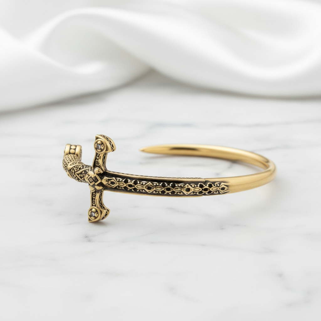 Royal Cross Sword Punk Bangle-Black Diamonds New York