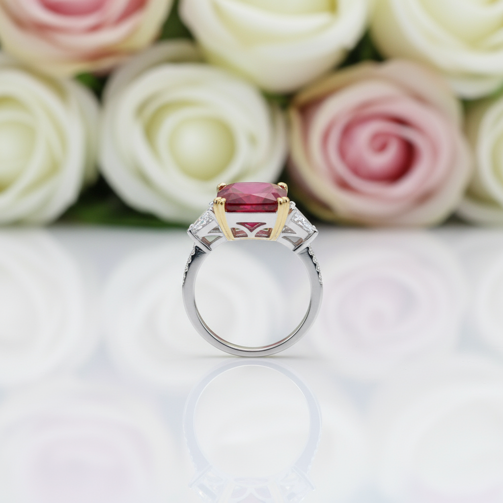 Ruby Radiant & Triangle Cut Three Stone Engagement Ring-Black Diamonds New York