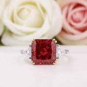 Ruby Radiant & Triangle Cut Three Stone Engagement Ring-Black Diamonds New York