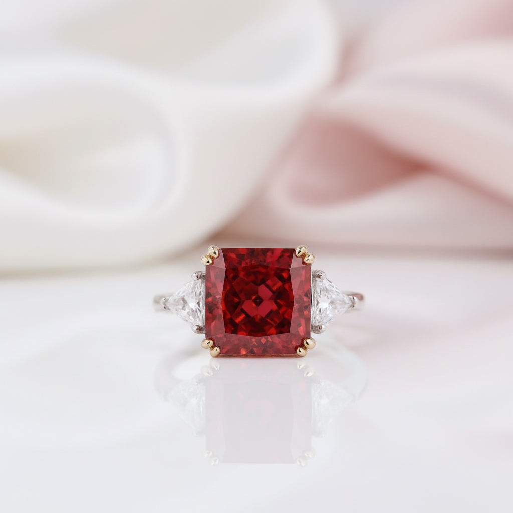 Ruby Radiant & Triangle Cut Three Stone Engagement Ring-Black Diamonds New York