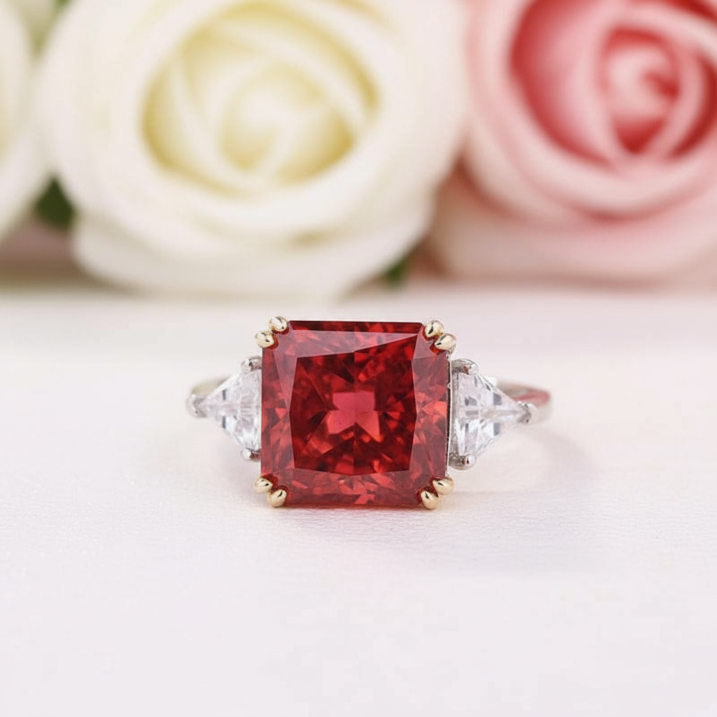 Ruby Radiant & Triangle Cut Three Stone Engagement Ring-Black Diamonds New York