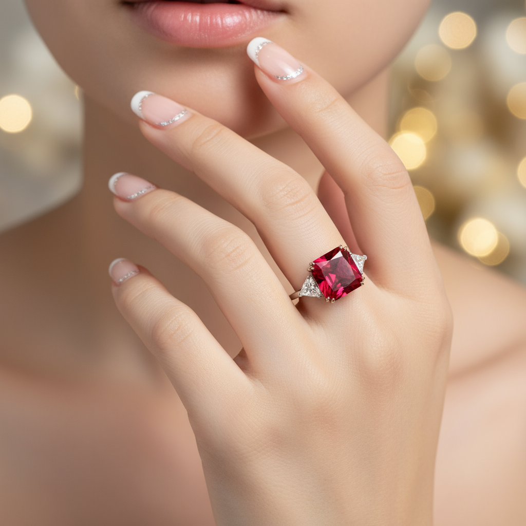 Ruby Radiant & Triangle Cut Three Stone Engagement Ring-Black Diamonds New York