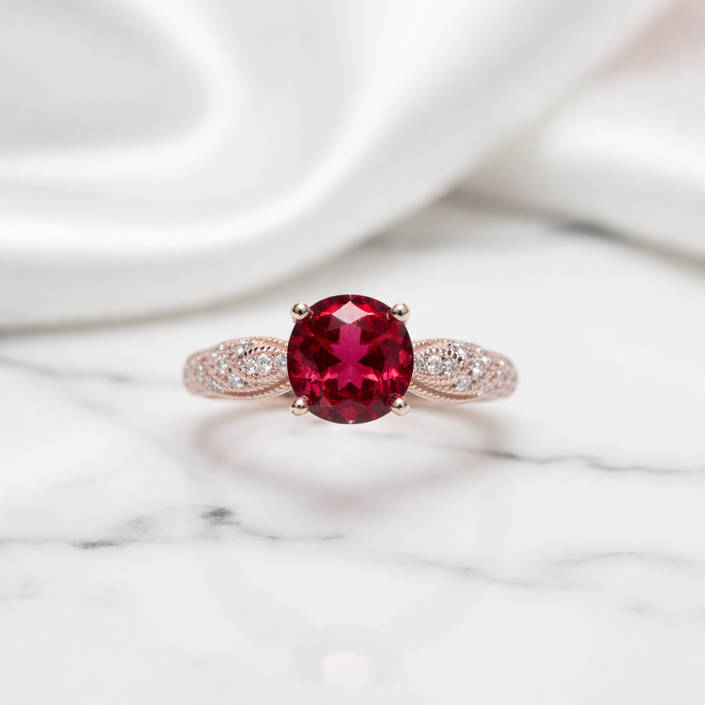 1.0 Ct Round Cut Red Diamond Option Engagement Ring-Black Diamonds New York