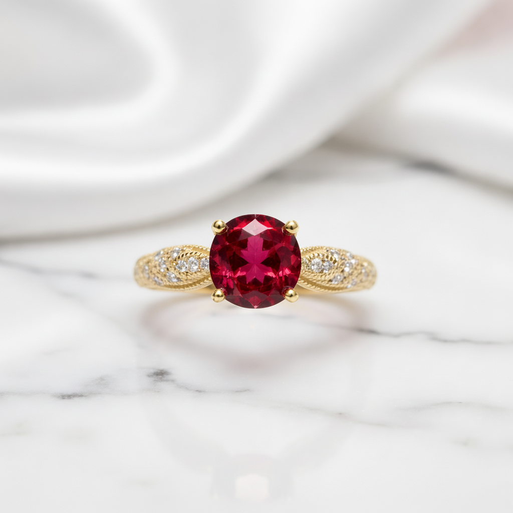 1.0 Ct Round Cut Red Diamond Option Engagement Ring-Black Diamonds New York