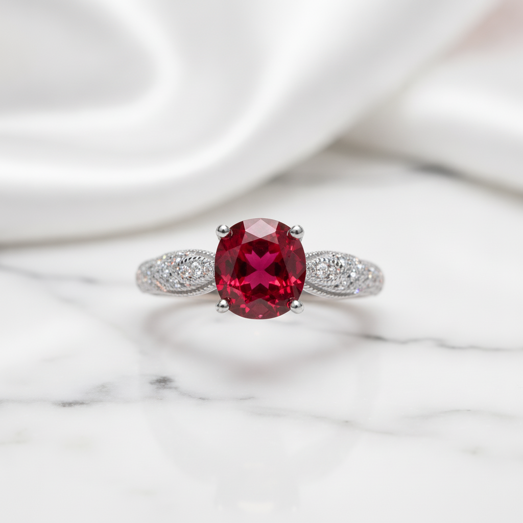 1.0 Ct Round Cut Red Diamond Option Engagement Ring-Black Diamonds New York