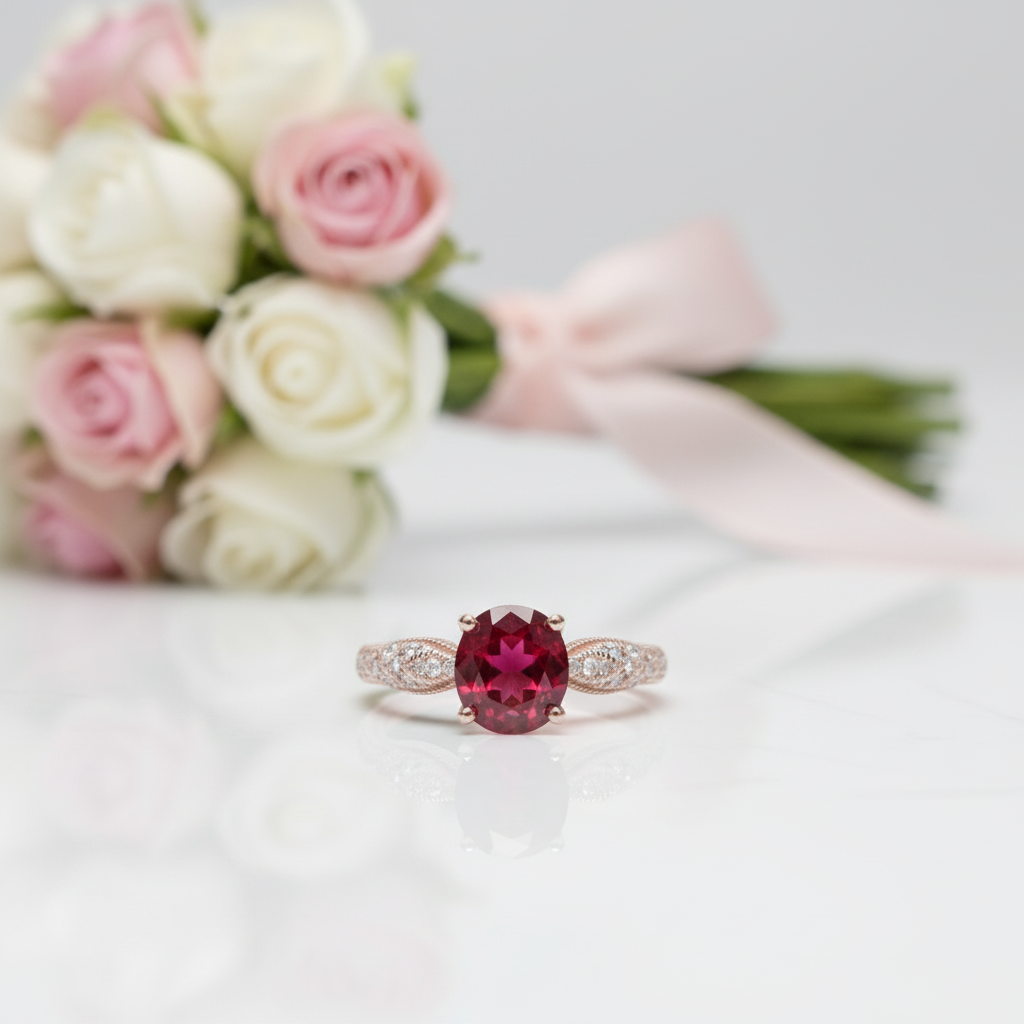 1.0 Ct Round Cut Red Diamond Option Engagement Ring-Black Diamonds New York