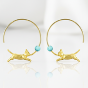 Running Cat with Balloon Round Hoop Earrings-Black Diamonds New York