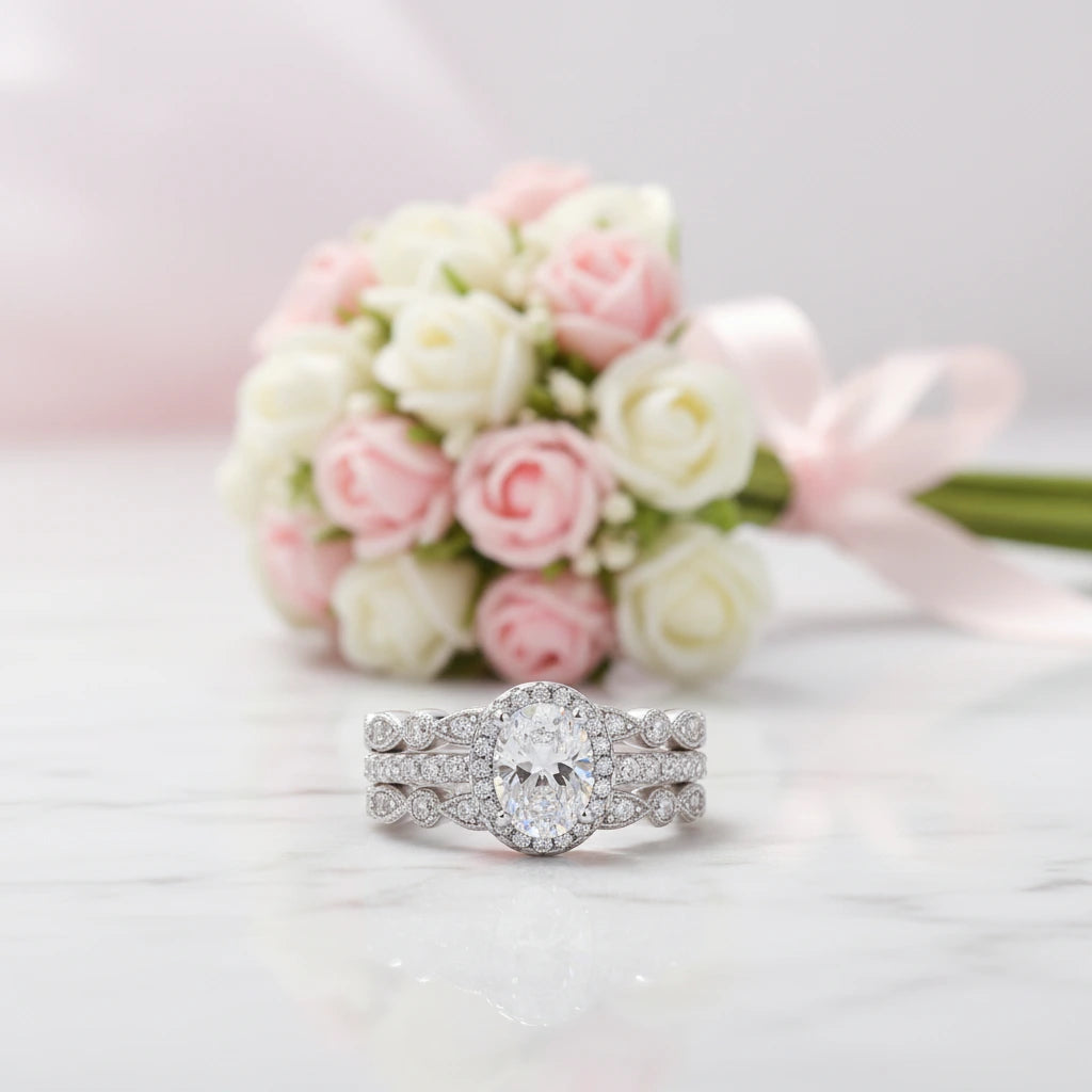 1.8ct Oval Cut Diamond Option Vintage Option Ring Set-Black Diamonds New York
