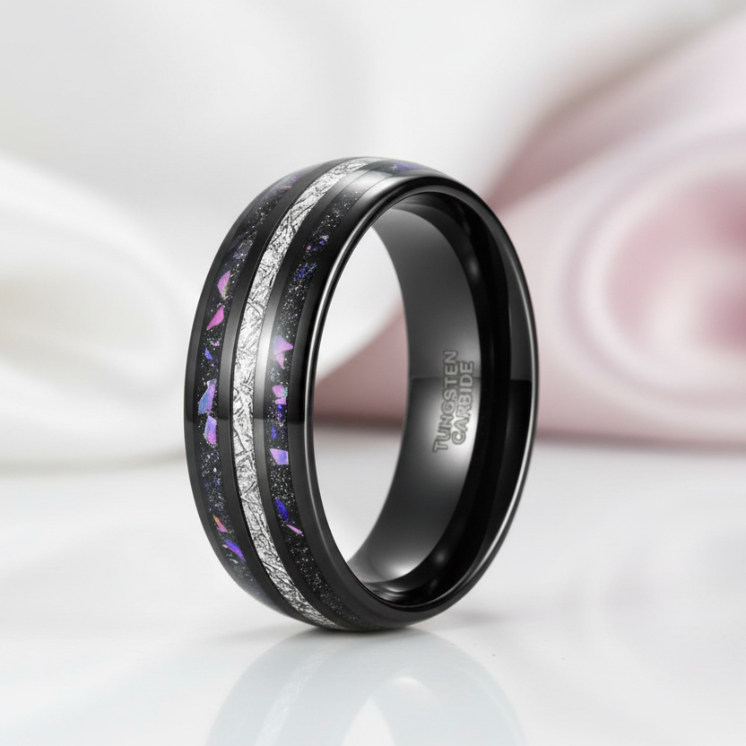 Sand and Stone Men's Tungsten Wedding Band-Black Diamonds New York