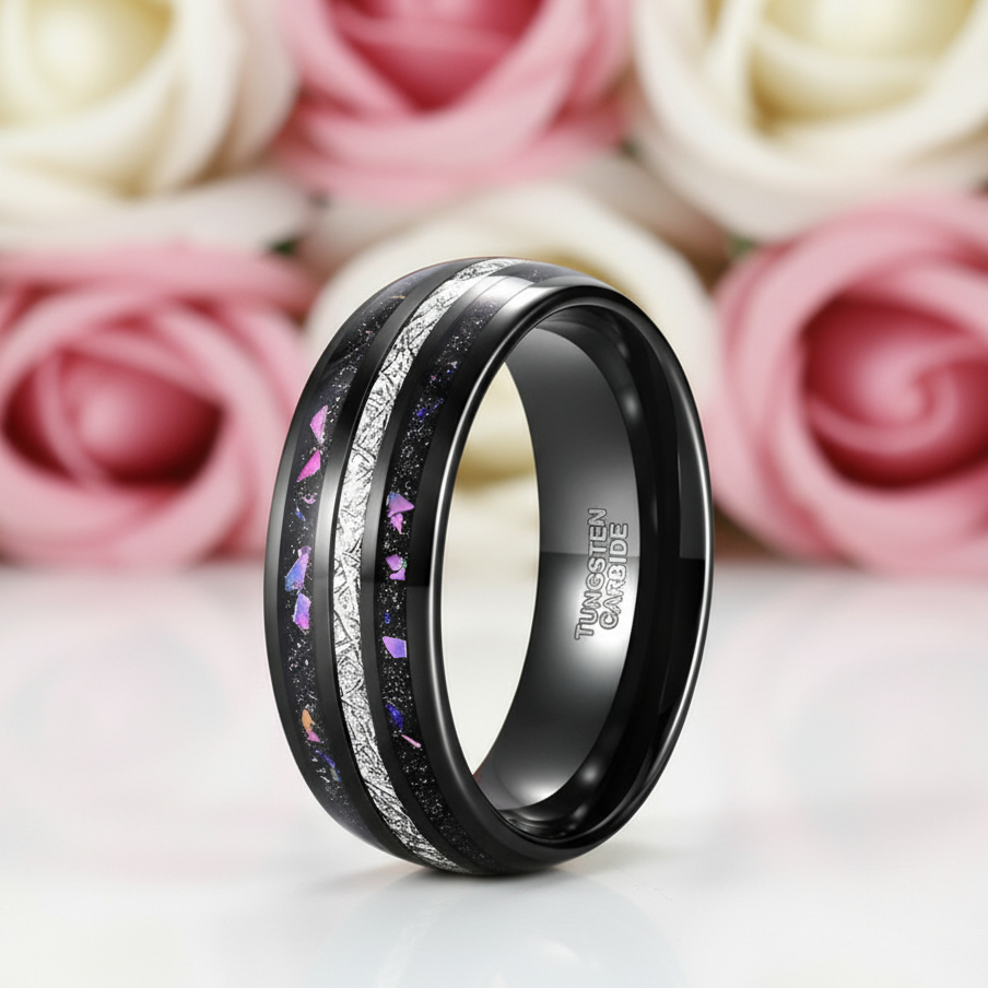 Sand and Stone Men's Tungsten Wedding Band-Black Diamonds New York