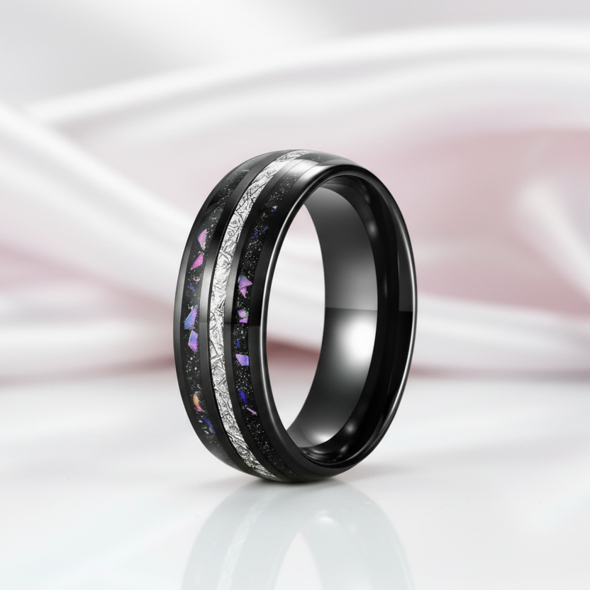 Sand and Stone Men's Tungsten Wedding Band-Black Diamonds New York