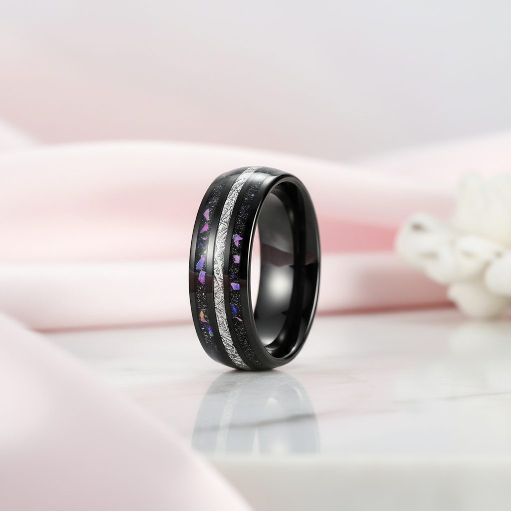 Sand and Stone Men's Tungsten Wedding Band-Black Diamonds New York