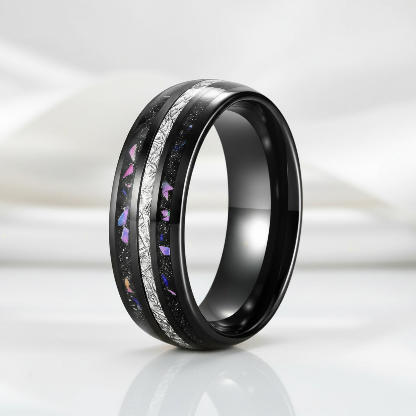 Sand and Stone Men's Tungsten Wedding Band-Black Diamonds New York