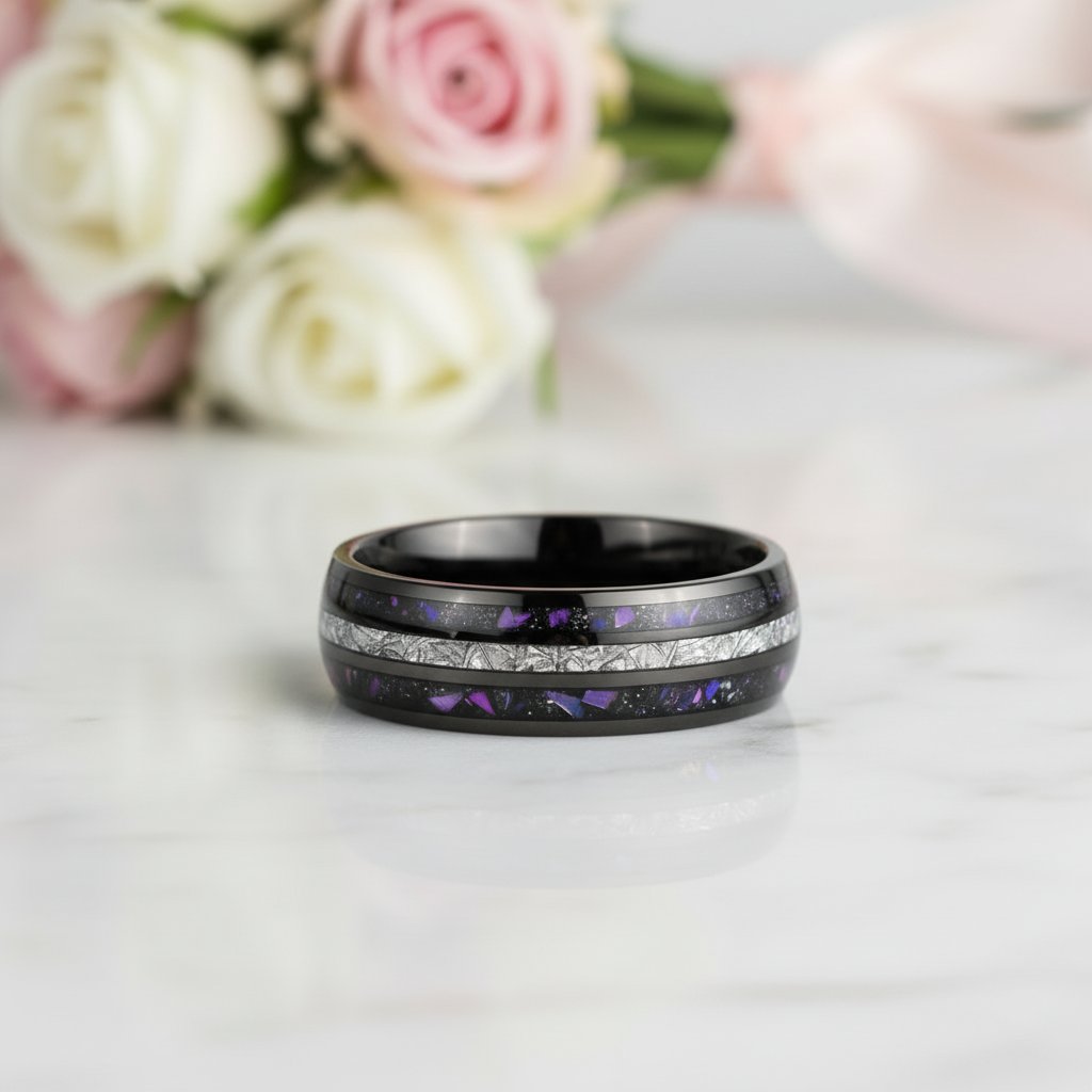 Sand and Stone Men's Tungsten Wedding Band-Black Diamonds New York