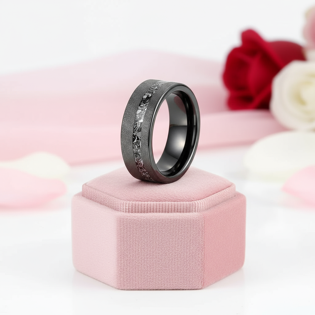 Sanded 8mm Black Tungsten Wedding Band-Black Diamonds New York