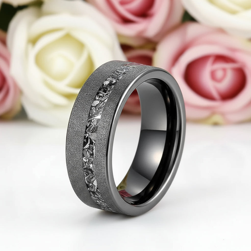 Sanded 8mm Black Tungsten Wedding Band-Black Diamonds New York