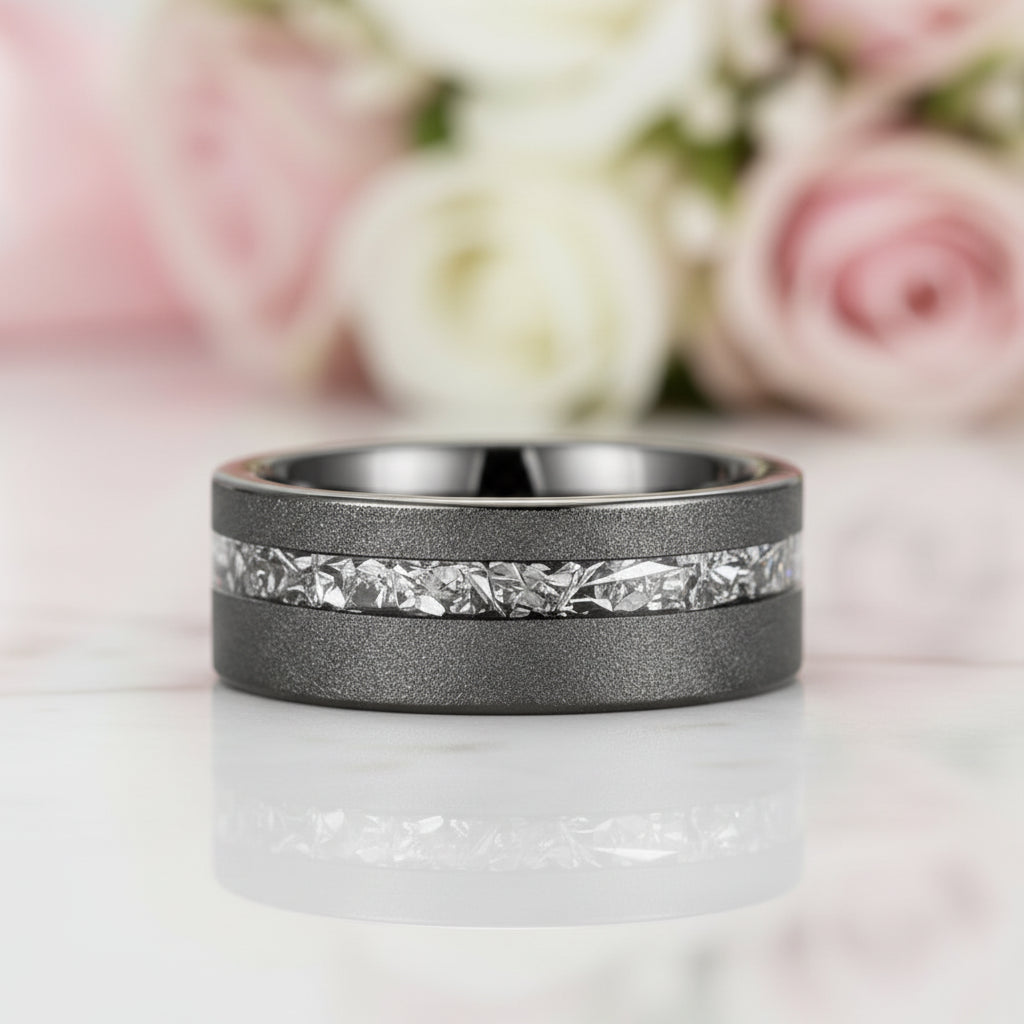 Sanded 8mm Black Tungsten Wedding Band-Black Diamonds New York