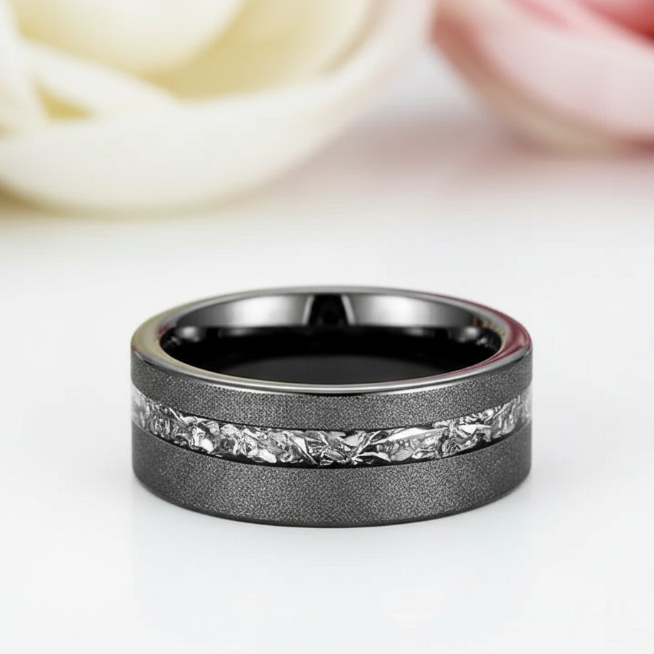 Sanded 8mm Black Tungsten Wedding Band-Black Diamonds New York