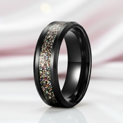 Sandstone Inlay Men's 8mm Tungsten Wedding Band-Black Diamonds New York