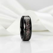 Sandstone Inlay Men's 8mm Tungsten Wedding Band-Black Diamonds New York