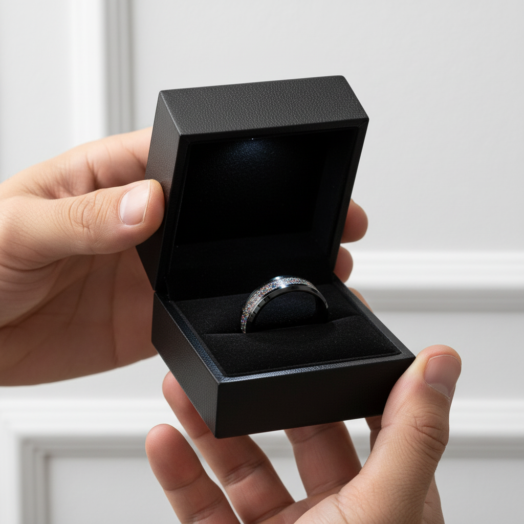 Sandstone Inlay Men's 8mm Tungsten Wedding Band-Black Diamonds New York