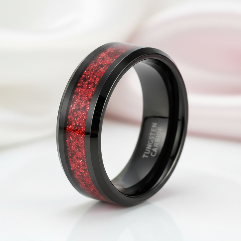 Sandstone Inlay Men's 8mm Tungsten Wedding Band-Black Diamonds New York
