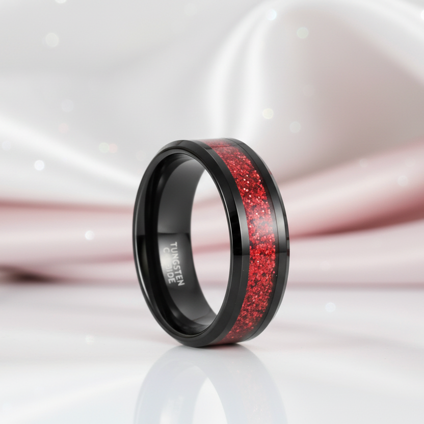 Sandstone Inlay Men's 8mm Tungsten Wedding Band-Black Diamonds New York