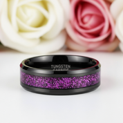 Sandstone Inlay Men's 8mm Tungsten Wedding Band-Black Diamonds New York