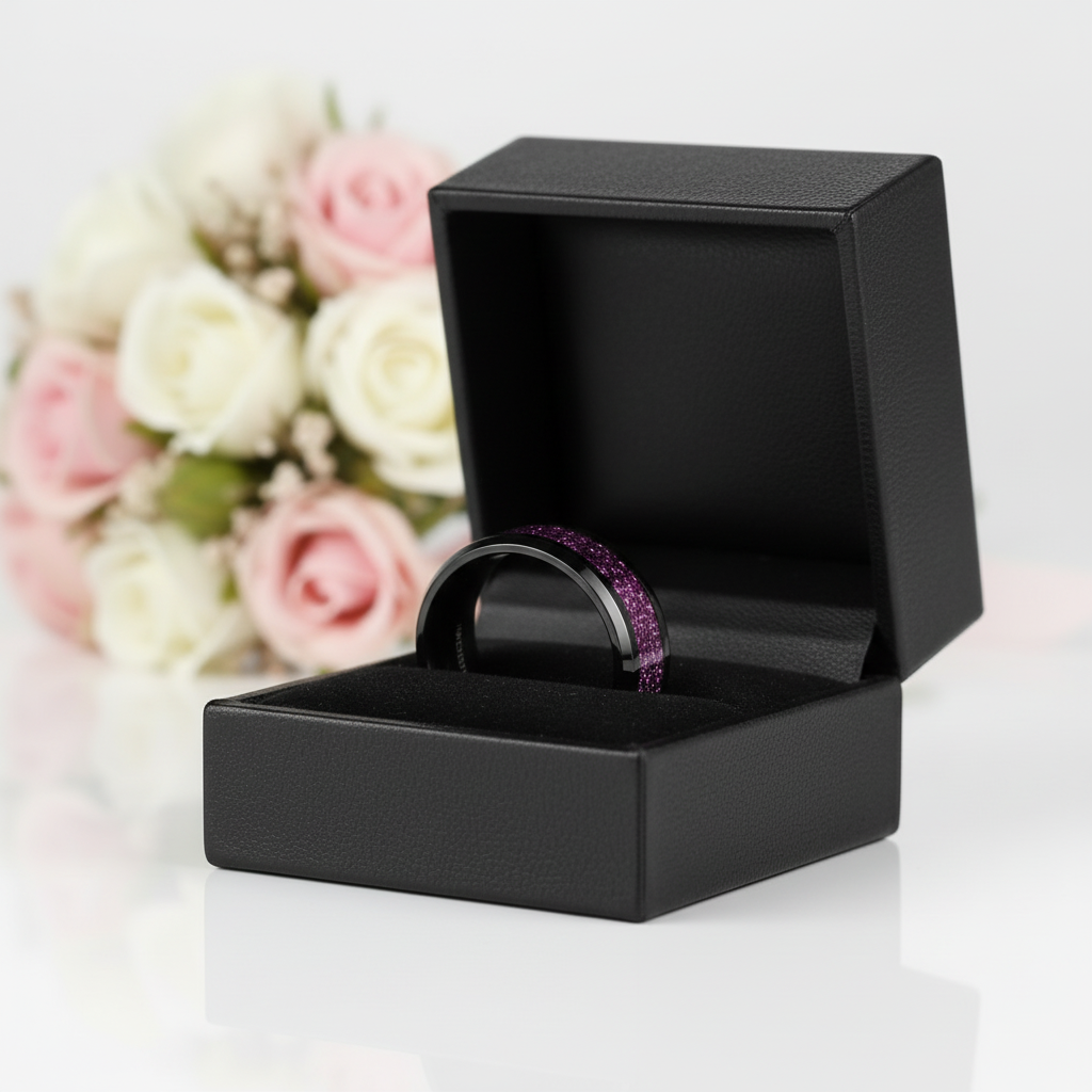 Sandstone Inlay Men's 8mm Tungsten Wedding Band-Black Diamonds New York