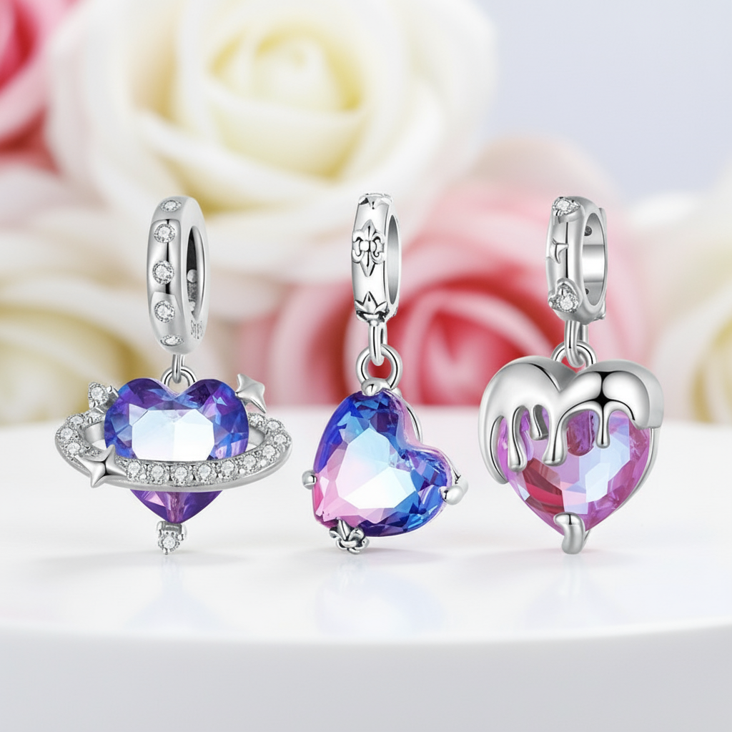 Saturn & Melting Heart Charm-Black Diamonds New York