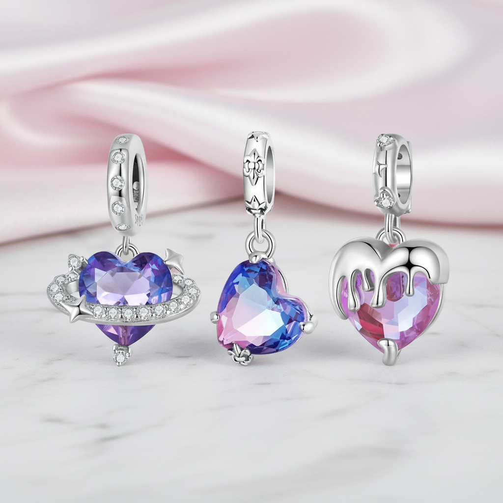 Saturn & Melting Heart Charm-Black Diamonds New York